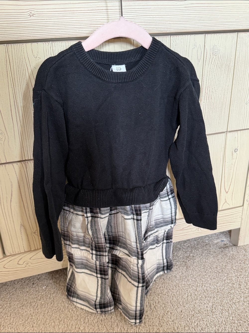 GAP Black Knit Sweater Dress with Plaid Skirt